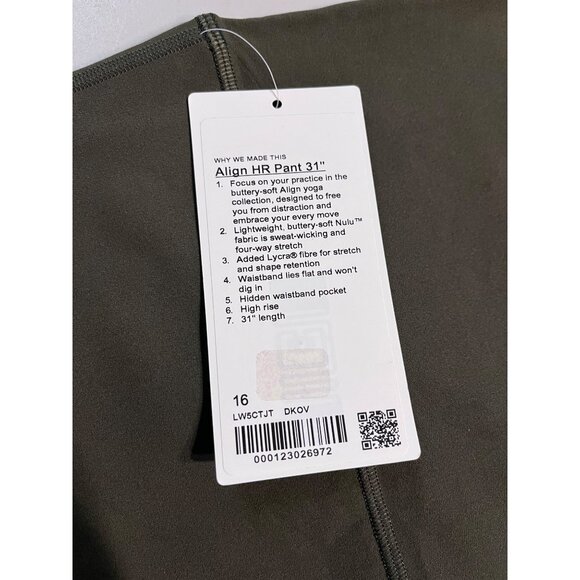 Lululemon Align High-Rise Pant 31" Dark Olive Sz 16 - Picture 4 of 4